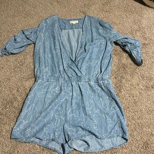 Cloth and stone denim romper with floral print